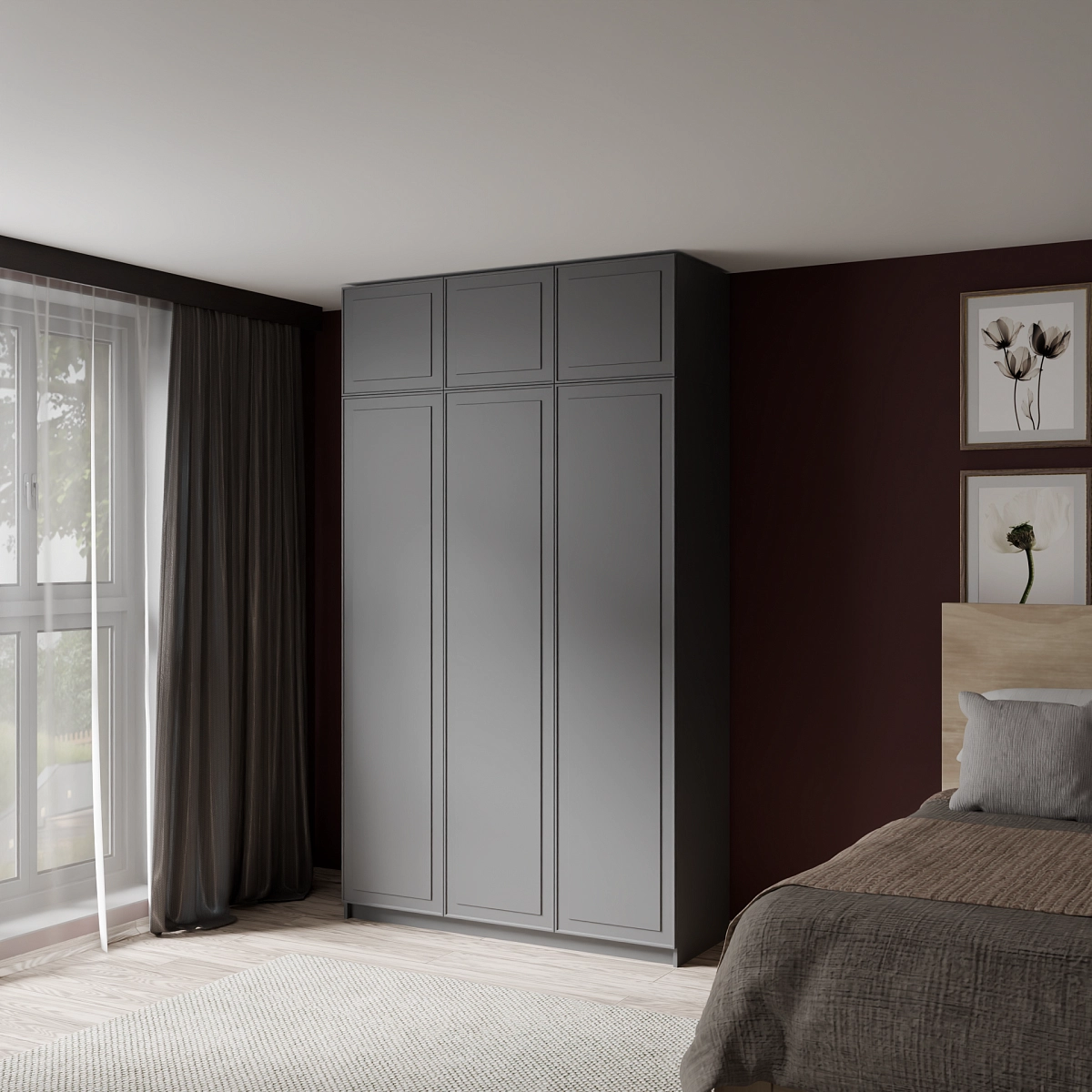 Шкаф с антресолью и фрезерованными фасадами Марс Графит (Селден)